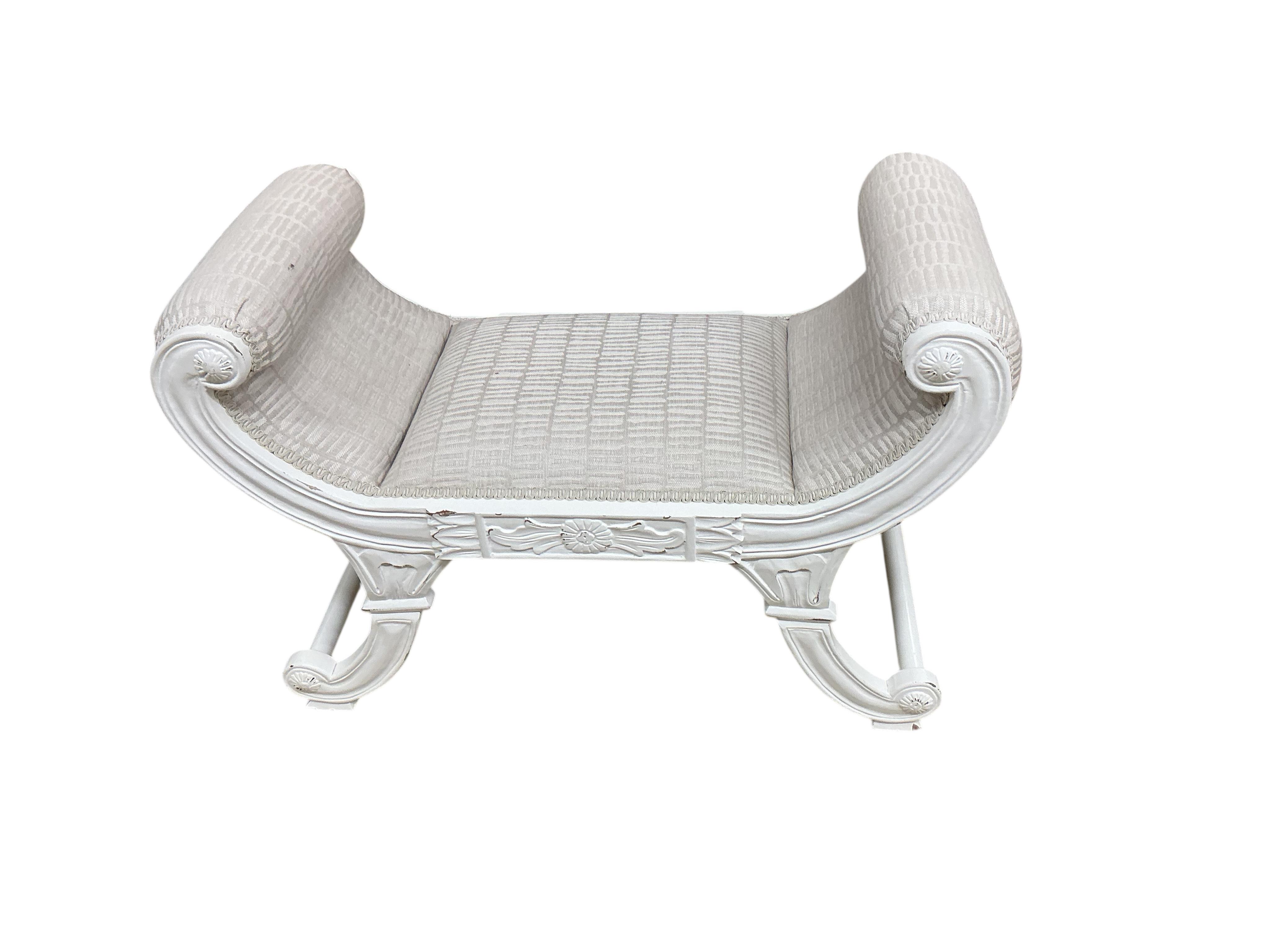 An Empire style white painted 'X' frame stool together with a Victorian mahogany toilet mirror